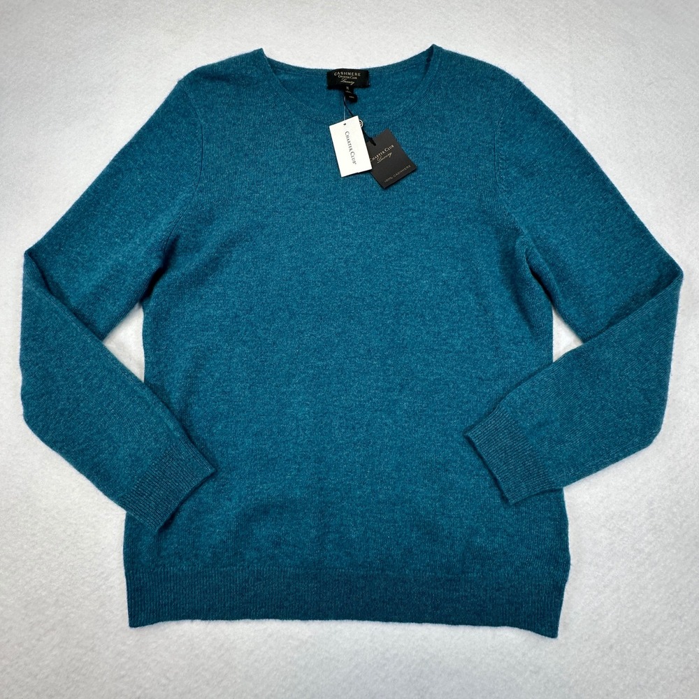 Charter Club Sweater Women XL Blue 100% Cashmere Crewneck Luxury Lightweight NEW